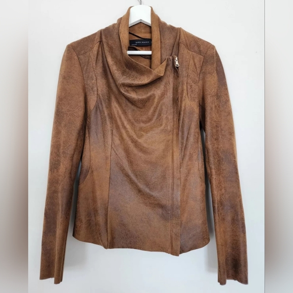 ZARA JACKET BROWN DRAPE COWLNECK ASYMMETRICAL ZIP TOP SMALL S - Picture 11 of 12